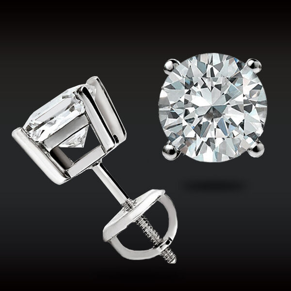 2.00 CT Round Earrings 14K Solid White Gold Basket Studs Brilliant Screw Back Arista Jewels