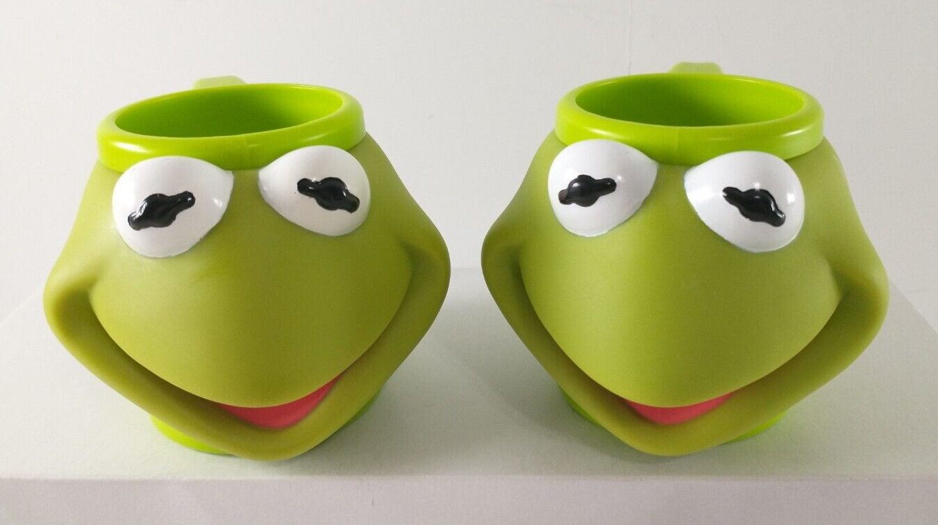 Vintage Jim Henson KERMIT THE FROG Muppet Babies Kids Cup Mug x2 NEW! Applause Applause
