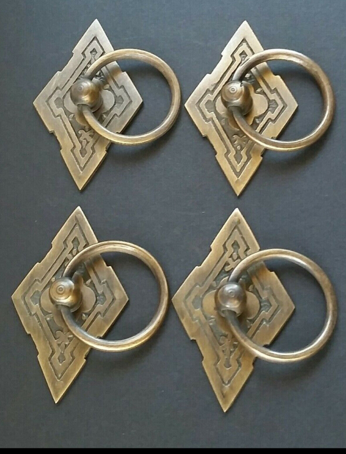 4 x Eastlake Antique Style Brass Ornate Ring Pulls Handles 2-3/8" wide #H15 Без бренда - фотография #6