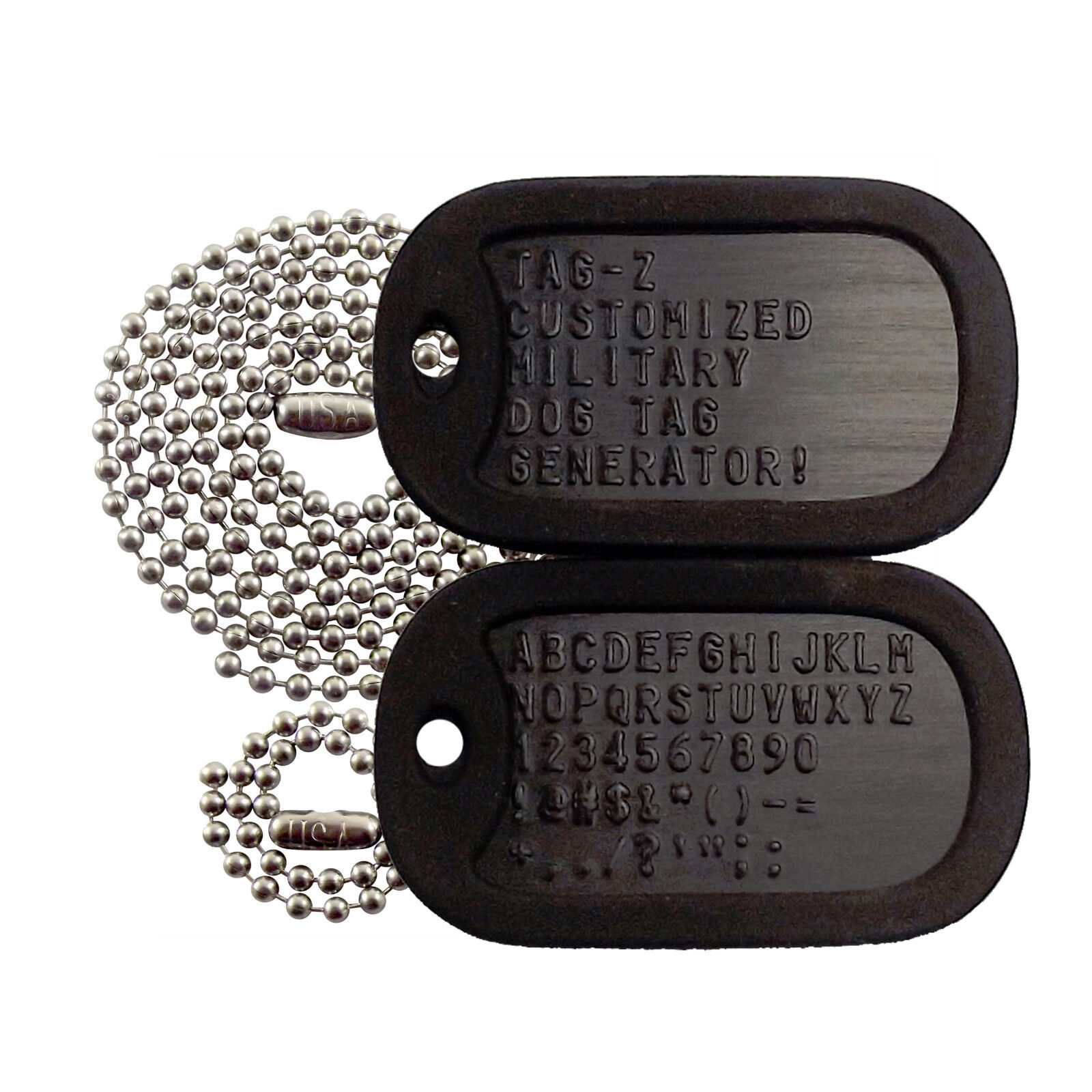 2 Military Dog Tags - Custom Embossed Black - GI Identification w/ Silencers Без бренда