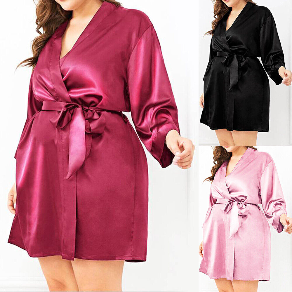 Womens Sexy Satin Silk Lace Bath Robe Lingerie Kimono Dressing Gown Sleepwear US Unbranded Does Not Apply