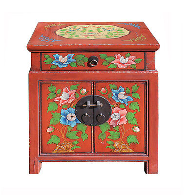 Chinese Oriental Distressed Orange Red Flower End Table Nightstand cs2299 Golden Lotus Does Not Apply - фотография #2
