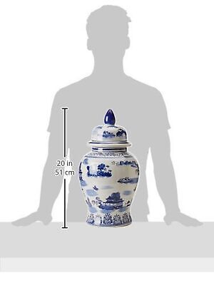 Oriental Furniture 18" Landscape Blue & White Porcelain Temple Jar Red Lantern BW-TJAR-BWLS - фотография #3