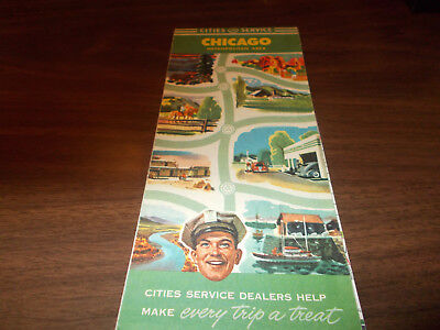 1940s Cities Service Chicago Metro. Area Vintage Road Map  Без бренда