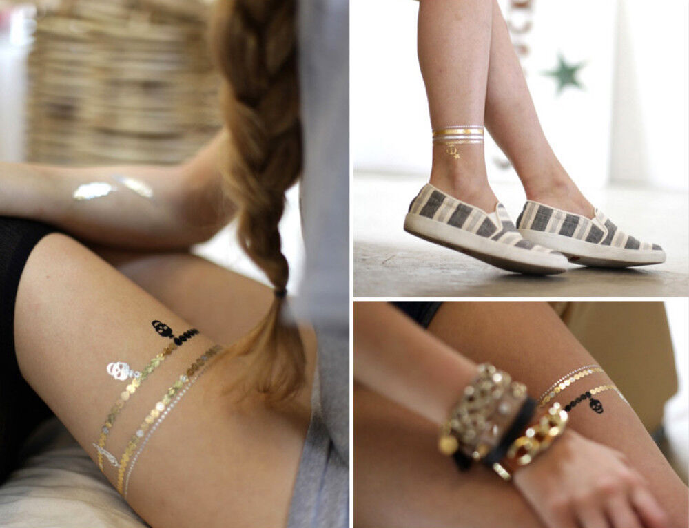 Gold Waterproof Fashion Art Fake Body Temporary Tattoos Stickers Removable Kids Unbranded - фотография #3