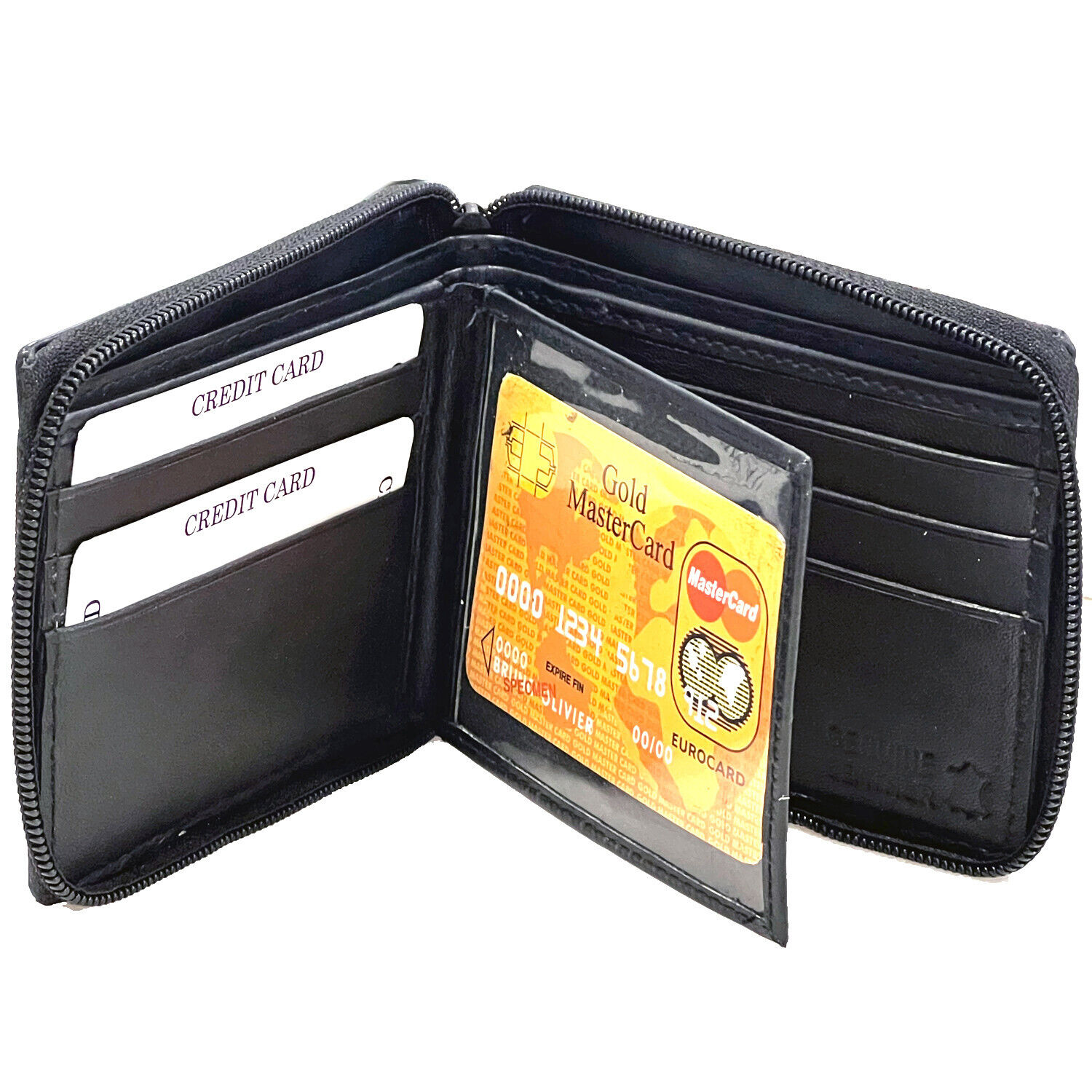 Mens Genuine Leather Zip Secure Zipper Around Wallet Black Billfold Credit Card abc-saving - фотография #4