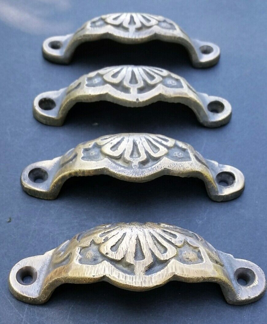 4 Apothecary Drawer Cup Pulls Handles Ant. Victorian Style Solid Brass 3"c. #A2 Без бренда - фотография #2