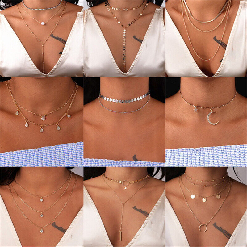 Boho Women Multi-layer Long Chain Pendant Crystal Choker Necklace Jewelry Gift Unbranded - фотография #3