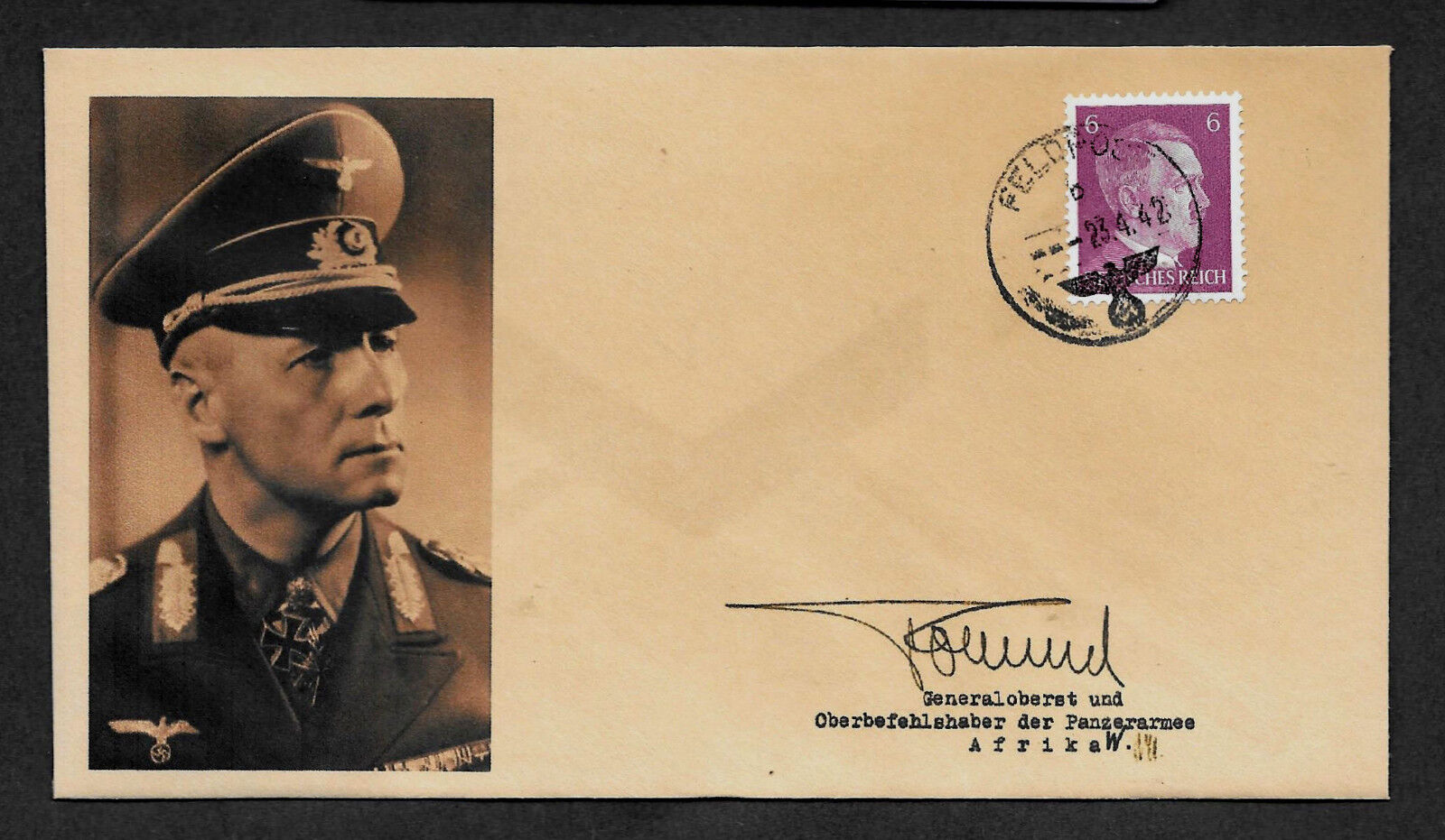 Erwin Rommel Collector's Envelope with genuine 1941 Hitler Postage Stamp *A587OP Без бренда