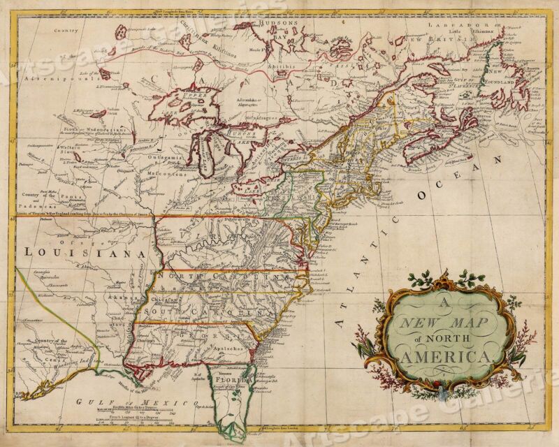 A New Map of North America 1760s Vintage Style Early US Map - 20x24 Без бренда