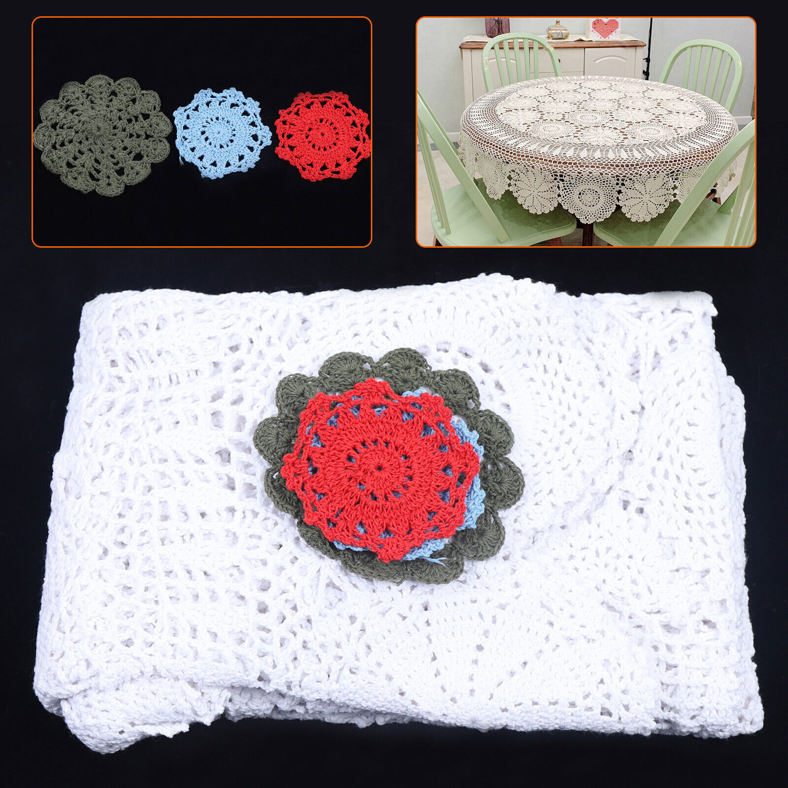 52'' Vintage Round Hand Crochet Tablecloth Hollow-out Lace Floral Table Cloth  Unbranded Does Not Apply - фотография #6
