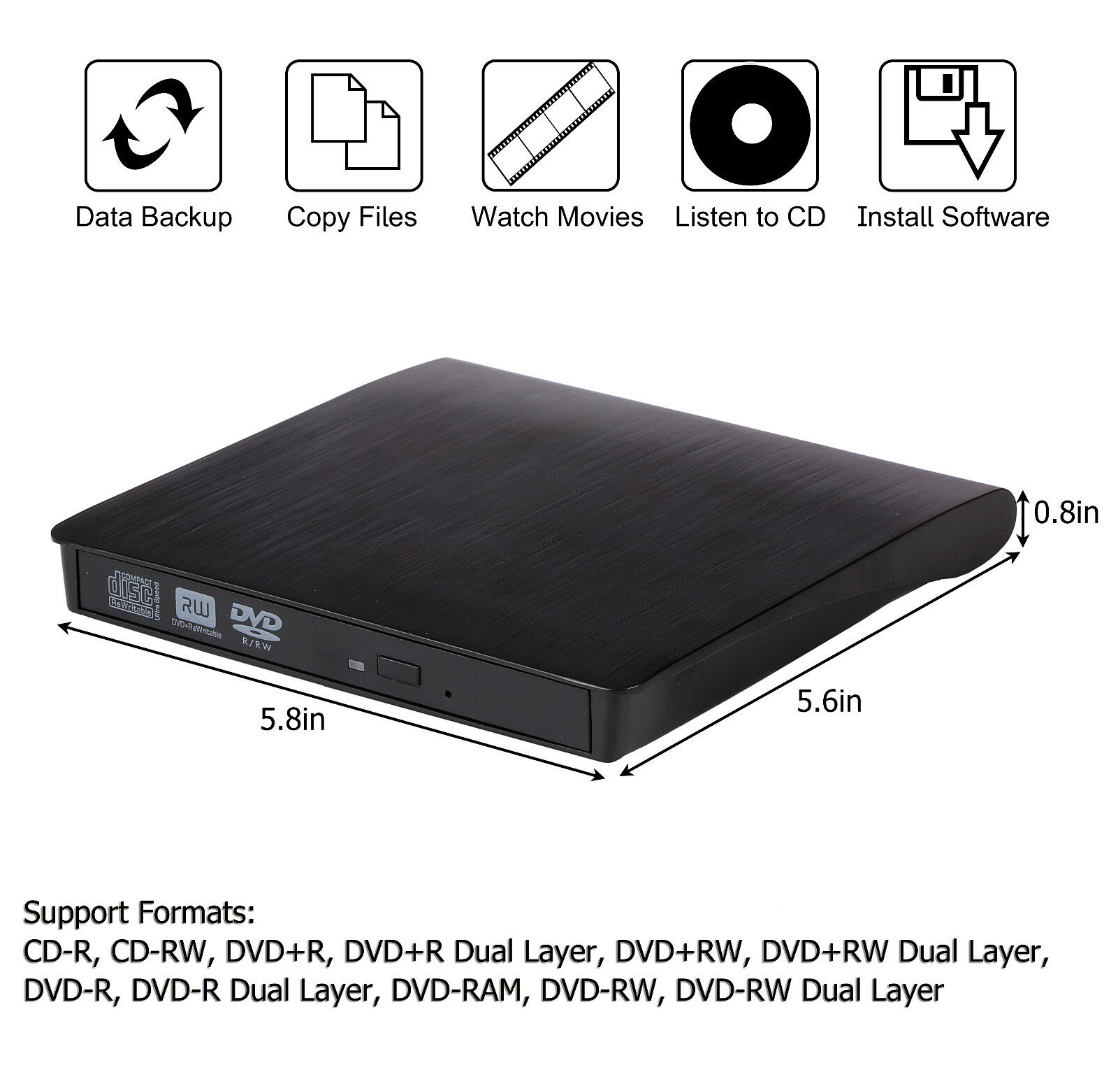 Slim External USB 3.0 DVD RW CD Writer Drive Burner Reader Player For Laptop PC Unbranded/Generic Does not apply - фотография #5
