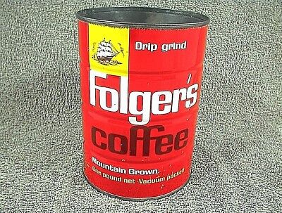 VINTAGE FOLGERS COFFEE CAN DRIP GRIND 1 LB TIN MOUNTAIN GROWN 097K3 FOLGER`S