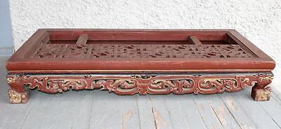 Large Antique Chinese Hand Carved Dragon Wood Table. Lattice Panel Pedestal RARE Без бренда - фотография #2