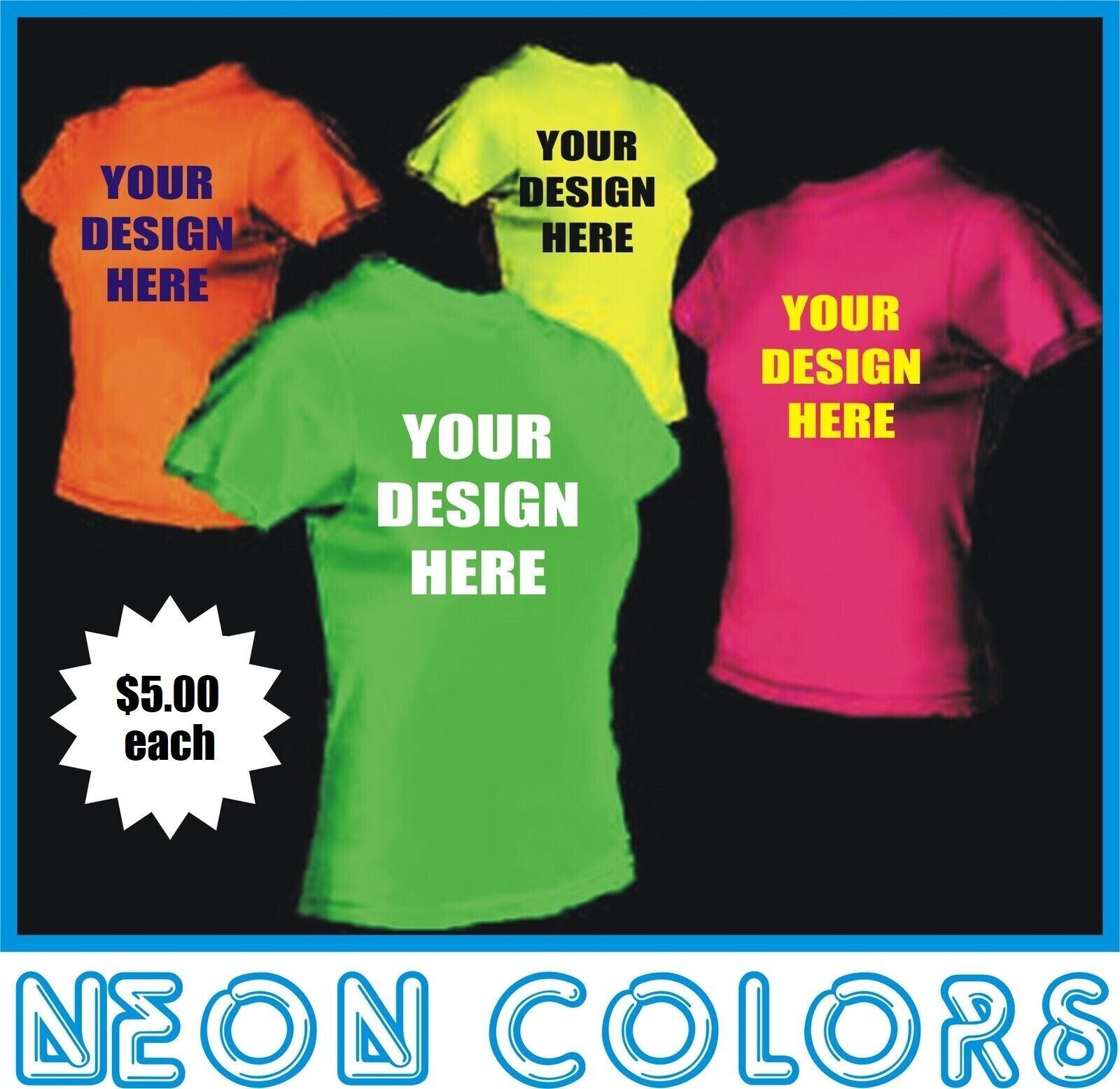 100 Custom Screen Printed NEON COLOR T-Shirts - $5.00 each Без бренда