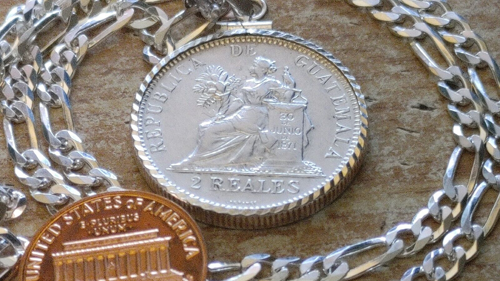 1894 Guatemala Muskets Scales of Justice 2 REALES Pendant  18" 925 SILVER CHAIN Everymagicalday - фотография #19