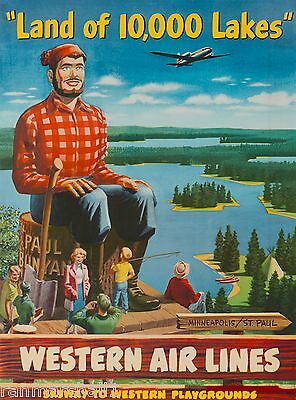 Land 10,000 Lakes Minnesota United States America Travel Advertisement Poster  Без бренда