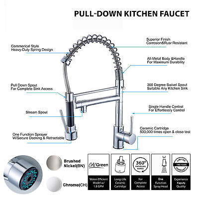 Chrome Kitchen Faucet Swivel Spout Single Handle Sink Pull Down Spray Mixer Tap poiqihy KHGNU196 - фотография #7