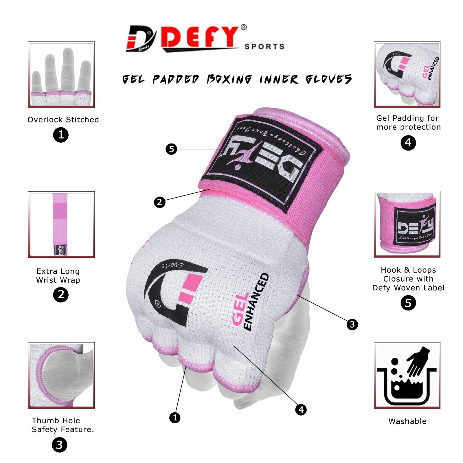 DEFY™ Gel Padded Inner Gloves with Hand Wraps MMA Muay Thai Boxing Fight PAIR  DEFY Sports Does Not Apply - фотография #2