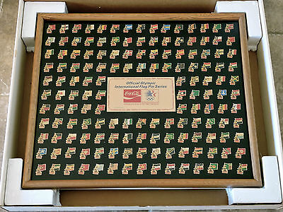 1984 Olympics Coca-Cola 150 Nation Flag Pin Set Framed Coke Ltd, NIB Los Angeles Coca-Cola