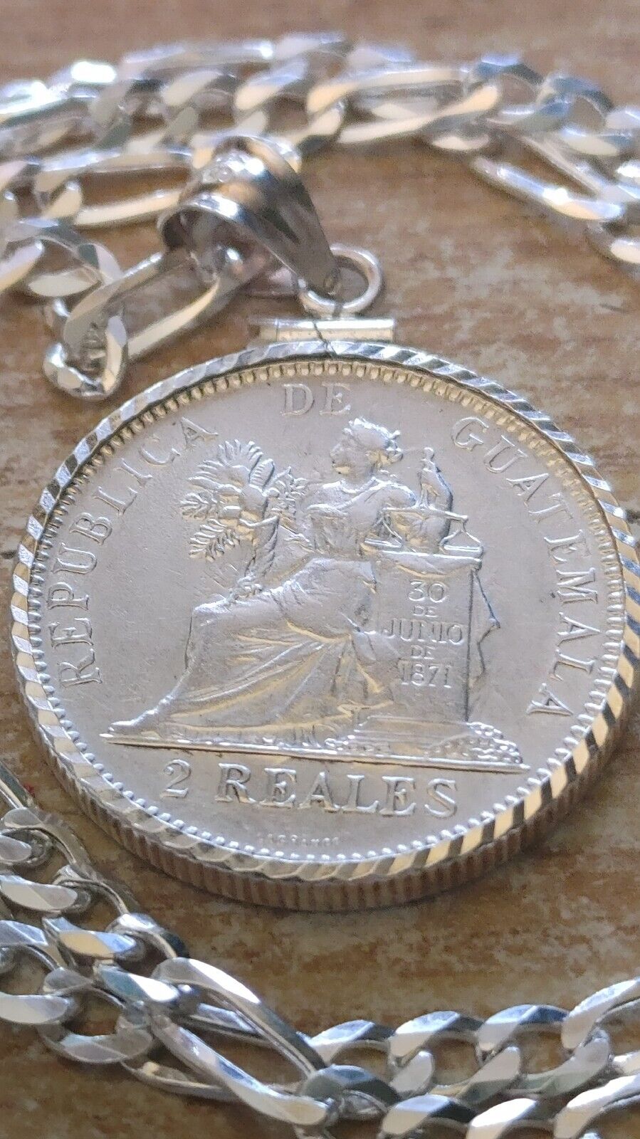 1894 Guatemala Muskets Scales of Justice 2 REALES Pendant  18" 925 SILVER CHAIN Everymagicalday - фотография #13