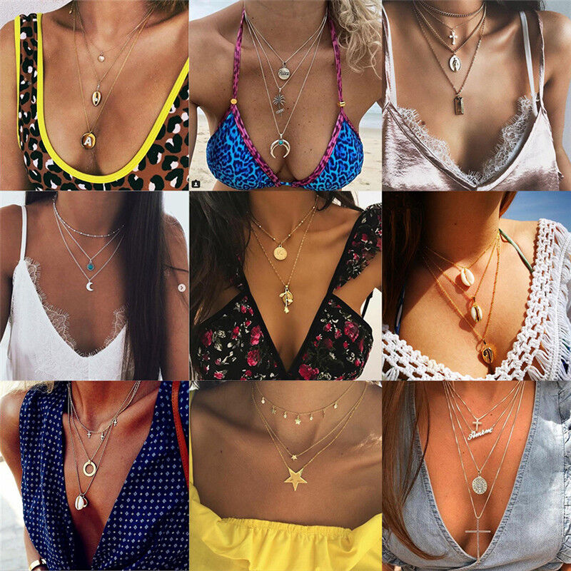 Boho Women Multi-layer Long Chain Pendant Crystal Choker Necklace Jewelry Gift Unbranded - фотография #10