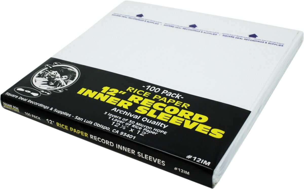 (100) 12" RICE PAPER Insert Plastic Record Inner Sleeves Vinyl ARCHIVAL #12IM Square Deal Recordings & Supplies 12IM
