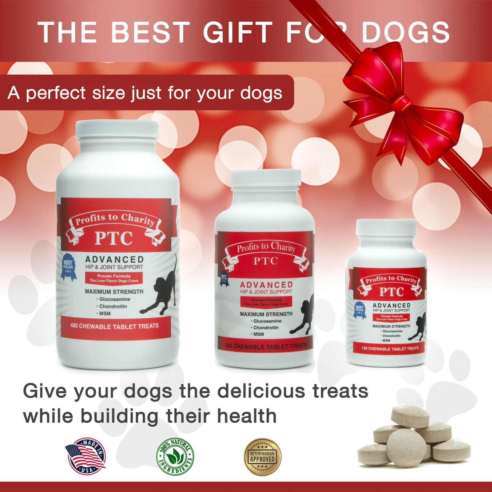 Glucosamine Chondroitin MSM for Dogs, Hip and Joint Support,  PTC Profits To Charity all - фотография #12
