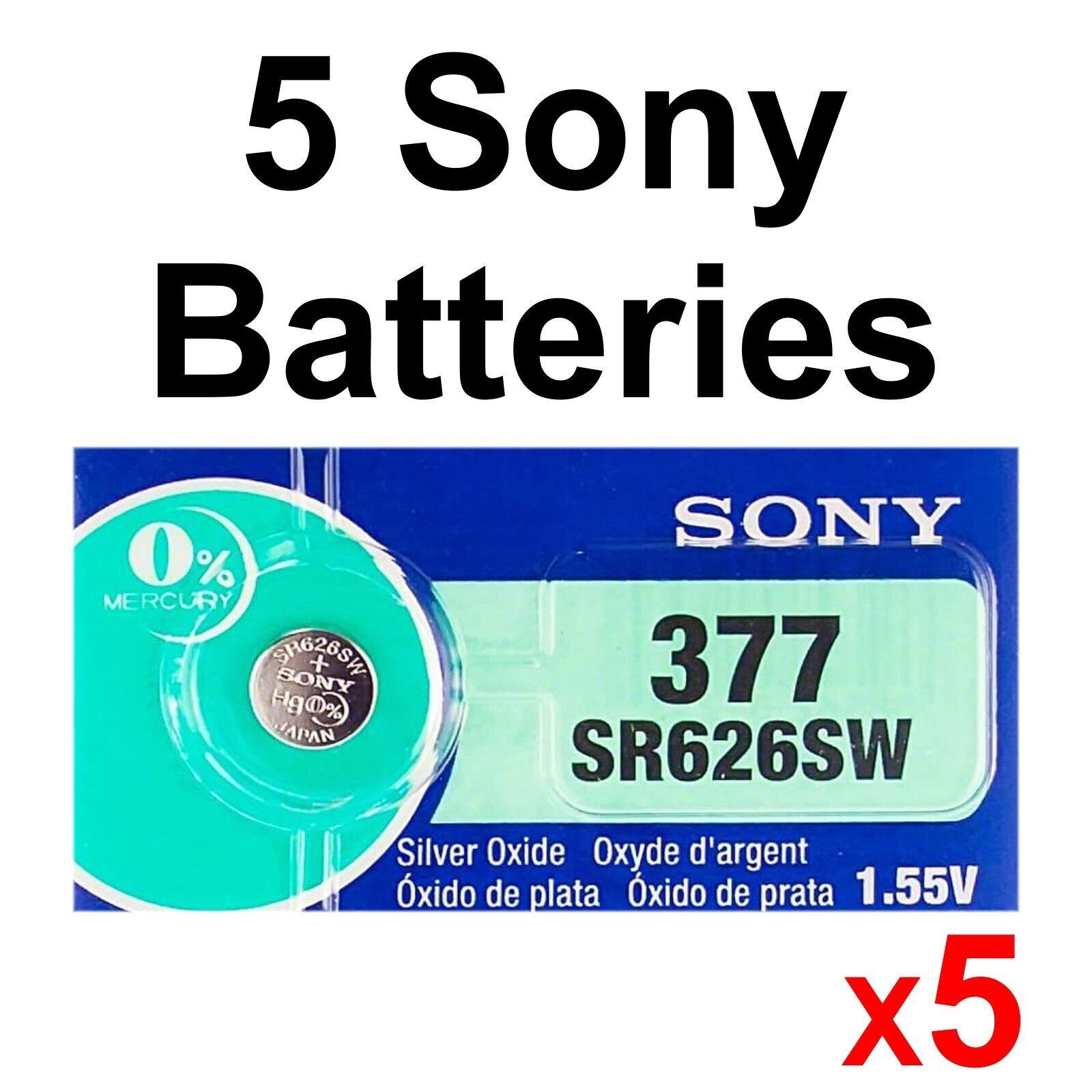 5 NEW SONY 377 SR626SW SR66 V377 watch battery - JAPAN - USA Seller Sony SR626SW