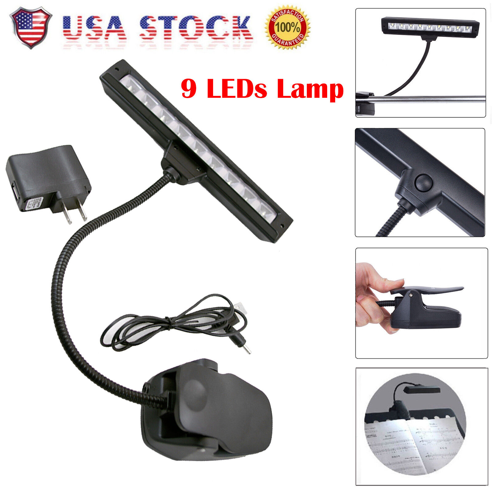 Lamp Light Black Flexible 9 LEDs Clip-On Orchestra Music Stand With Adapter Unbranded/Generic Does Not Apply