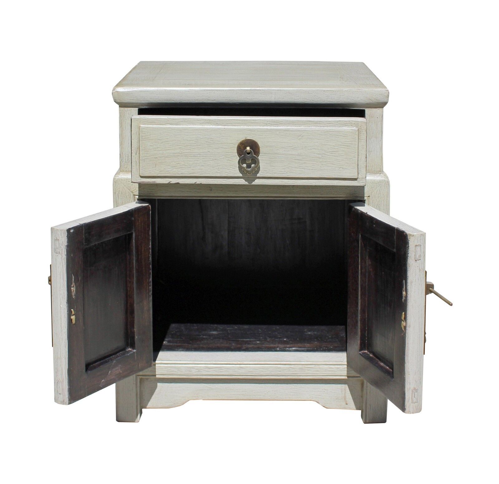 Chinese Distressed Light Gray Metal Hardware End Table Nightstand cs3917 Handmade Does Not Apply - фотография #4