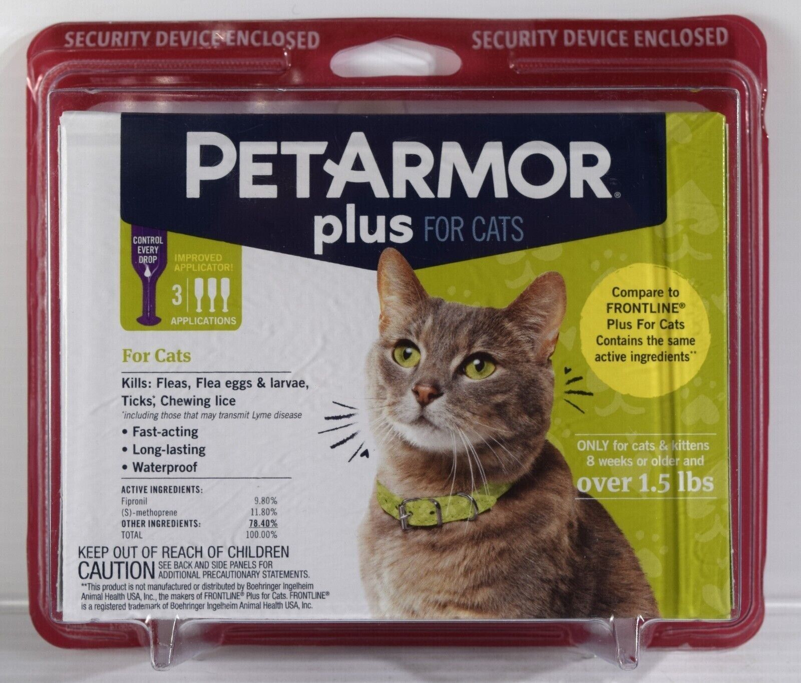 PetArmor PLUS 3 Doses Flea, Tick & Lice Treatment for CATS Over 1.5 LBS - NEW Pet Armor Plus