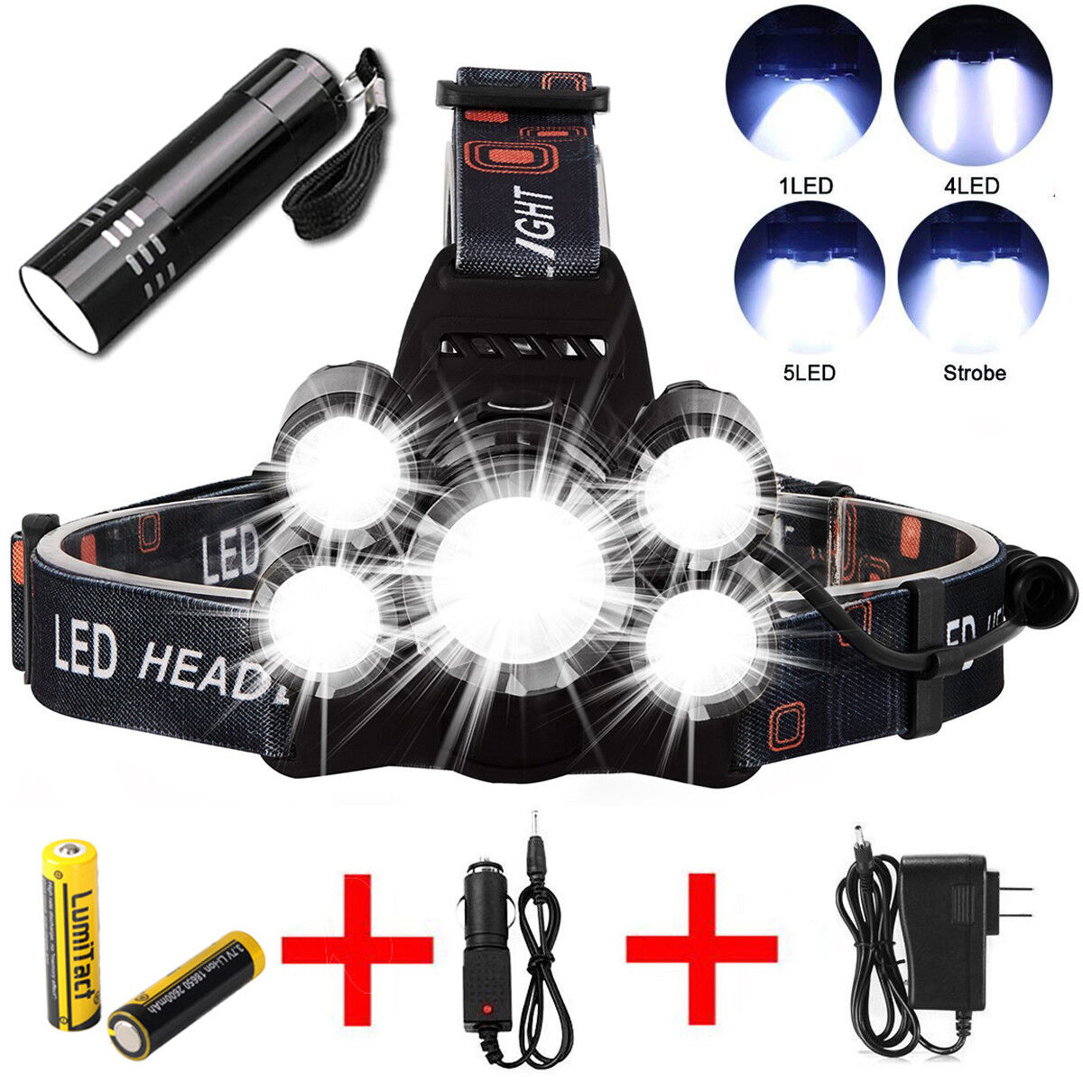 Super-bright 90000LM 5 X XM-L T6 LED Headlamp Headlight Flashlight Head Torch Lumitact 3HEADT6