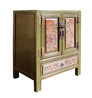 Chinese Oriental Distressed Mustard Green Flower End Table Nightstand cs2303 Golden Lotus Does Not Apply - фотография #4