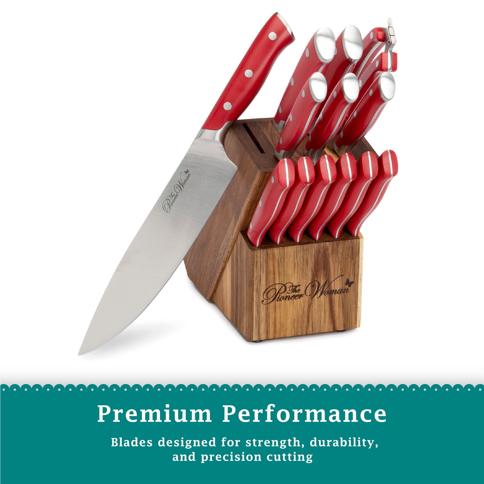 The Pioneer Woman Pioneer Signature 14-Piece Stainless Steel Knife Block Set,Red Does not apply - фотография #6