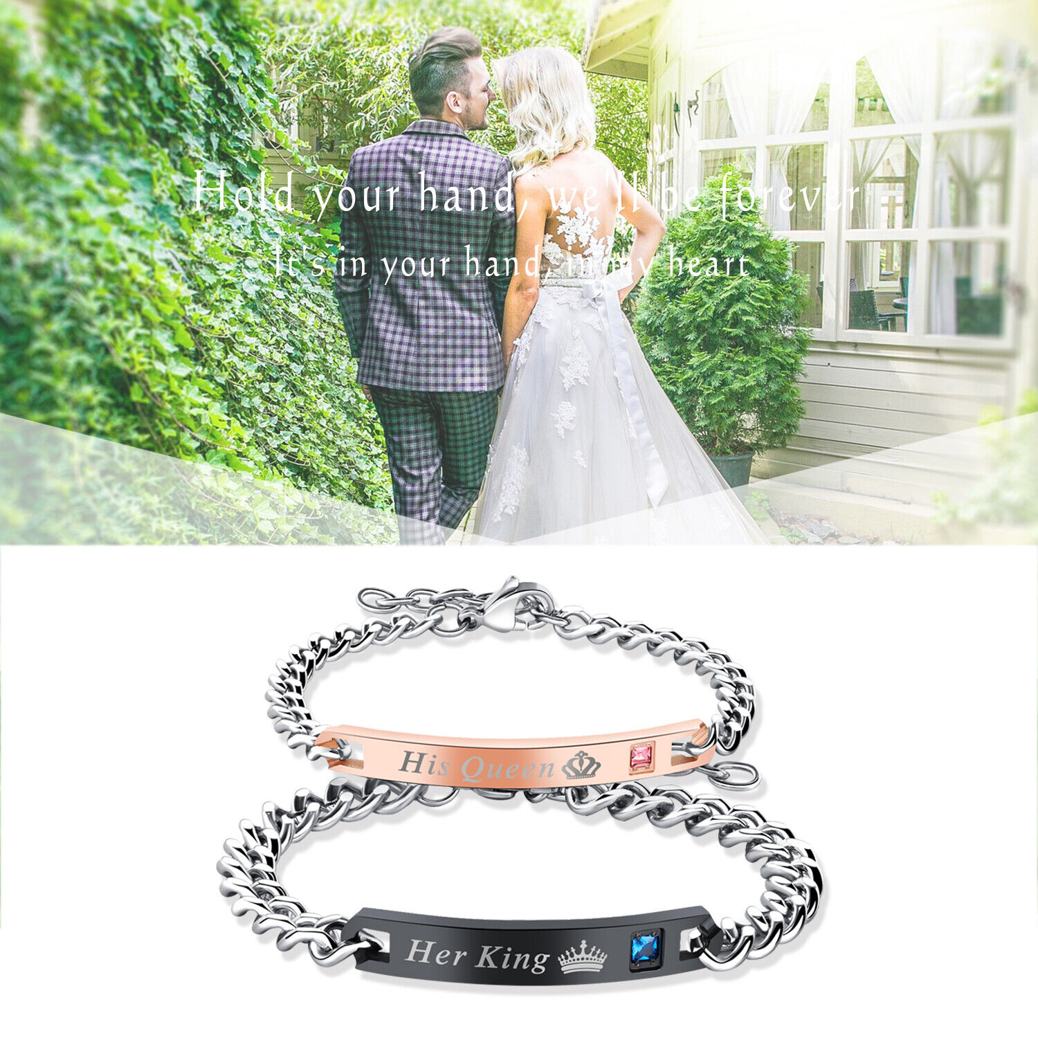 Stainless Steel His and Hers Lovers Matching His Queen Her King Couple Bracelet JewelryWe - фотография #9