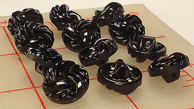 12 black small Czech glass shank buttons swirl spiral design 14mm 1/2" 0.5" #464 Без бренда - фотография #3