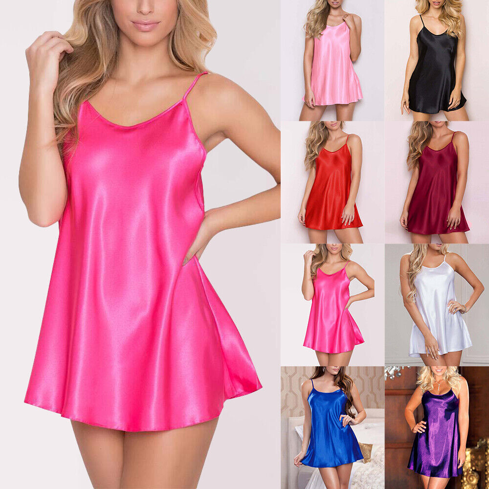 Womens Silk Stain Comfy Chemise Nightdress Sexy Nightwear Slip Dress Bathrobe US Unbranded Does Not Apply