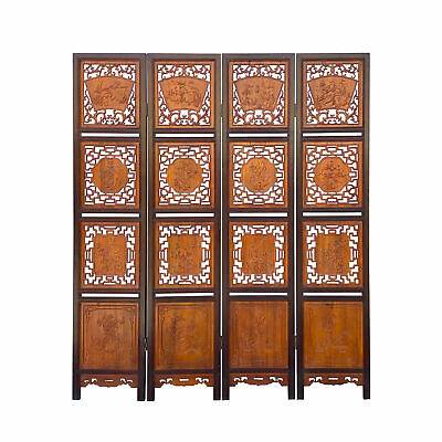 Chinese Carving 2 Brown Tone Wood Panel Floor Screen Display Shelf cs4256 Handmade Does Not Apply - фотография #6