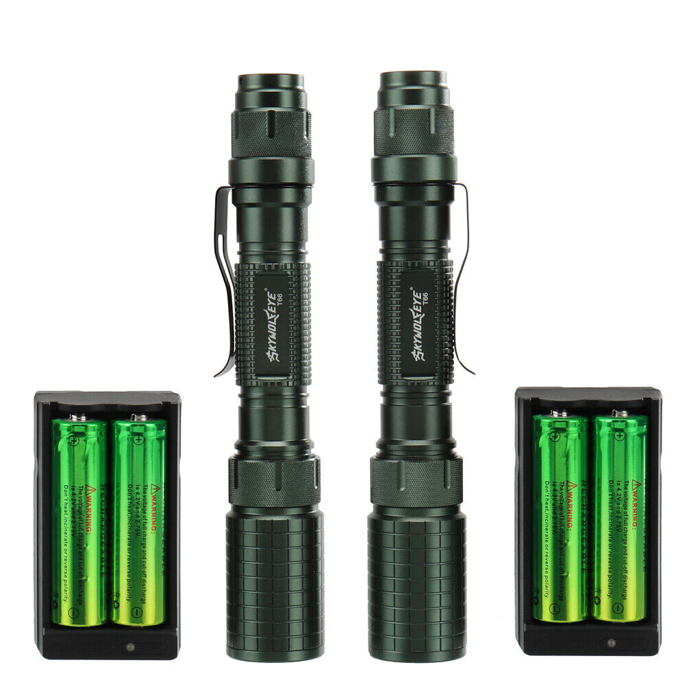 2 Pack Led Flashlight Rechargeable LED Torch + Battery + Charger US Ship Sky Wolf Eye Rechargeable Tactical Led Flashlight