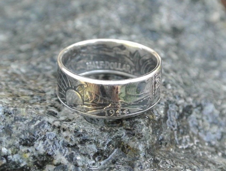 Silver coin ring 1940-47 Walking Liberty half size 9-13 FREE PRIORITY SHIPPING Handmade - фотография #2