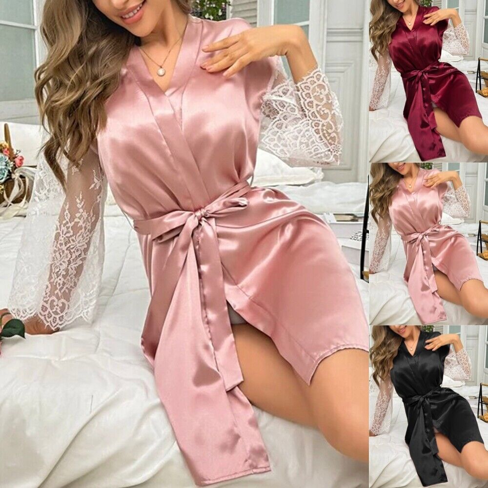 Womens Sexy Lace Bathrobe Kimono Nightrobe Sleepwear Nightwear Pyjamas Loungwear Unbranded Does Not Apply