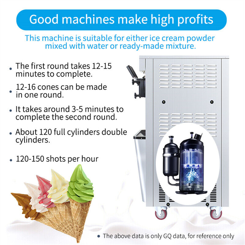 2000W Commercial Vertical Ice Cream Machine w/2x6L Hopper, 25-30L/H, 3 Flavors Unbranded Does not apply - фотография #5