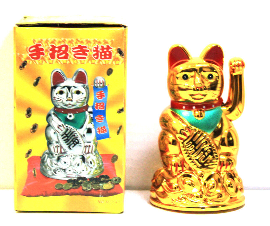 Feng Shui GOLD BECKONING CAT Wealth Lucky Waving Kitty Maneki Neko 4" Tall Без бренда - фотография #4