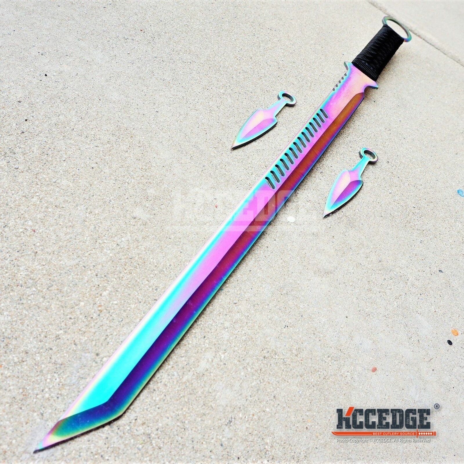 27" Ninja Sword TANTO BLADE Machete w/ 2  Knife Full Tang BLACK KATANA KCCEDGE - фотография #6