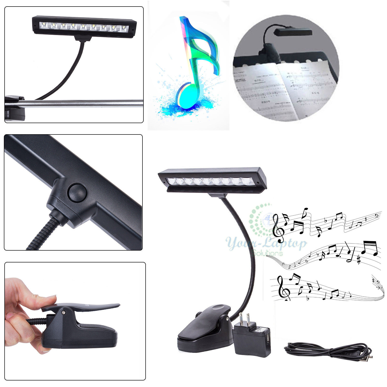 Lamp Light Black Flexible 9 LEDs Clip-On Orchestra Music Stand With Adapter Unbranded/Generic Does Not Apply - фотография #5