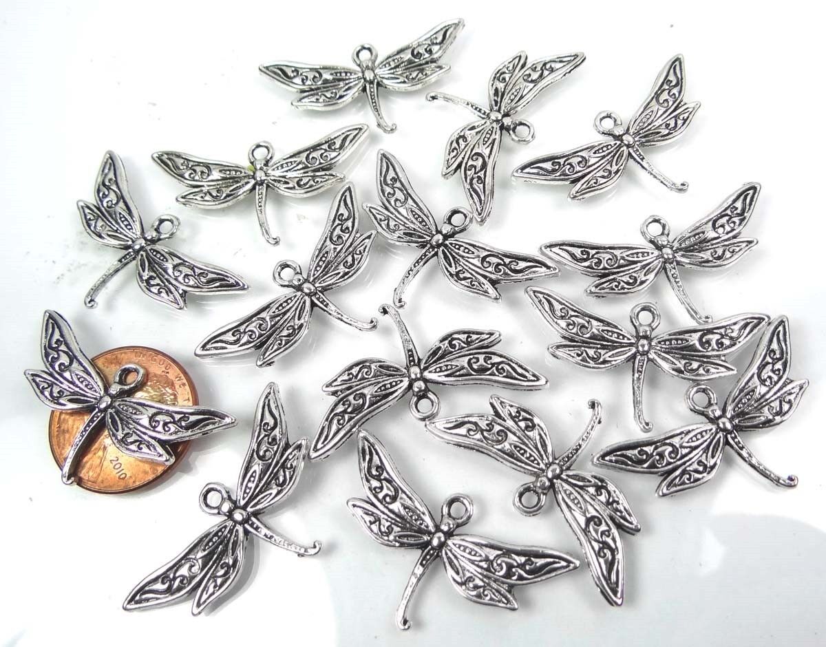 15 Antique Silver Pewter Dragonfly Charm Pendant 16x30mm   Unbranded Does Not Apply - фотография #2