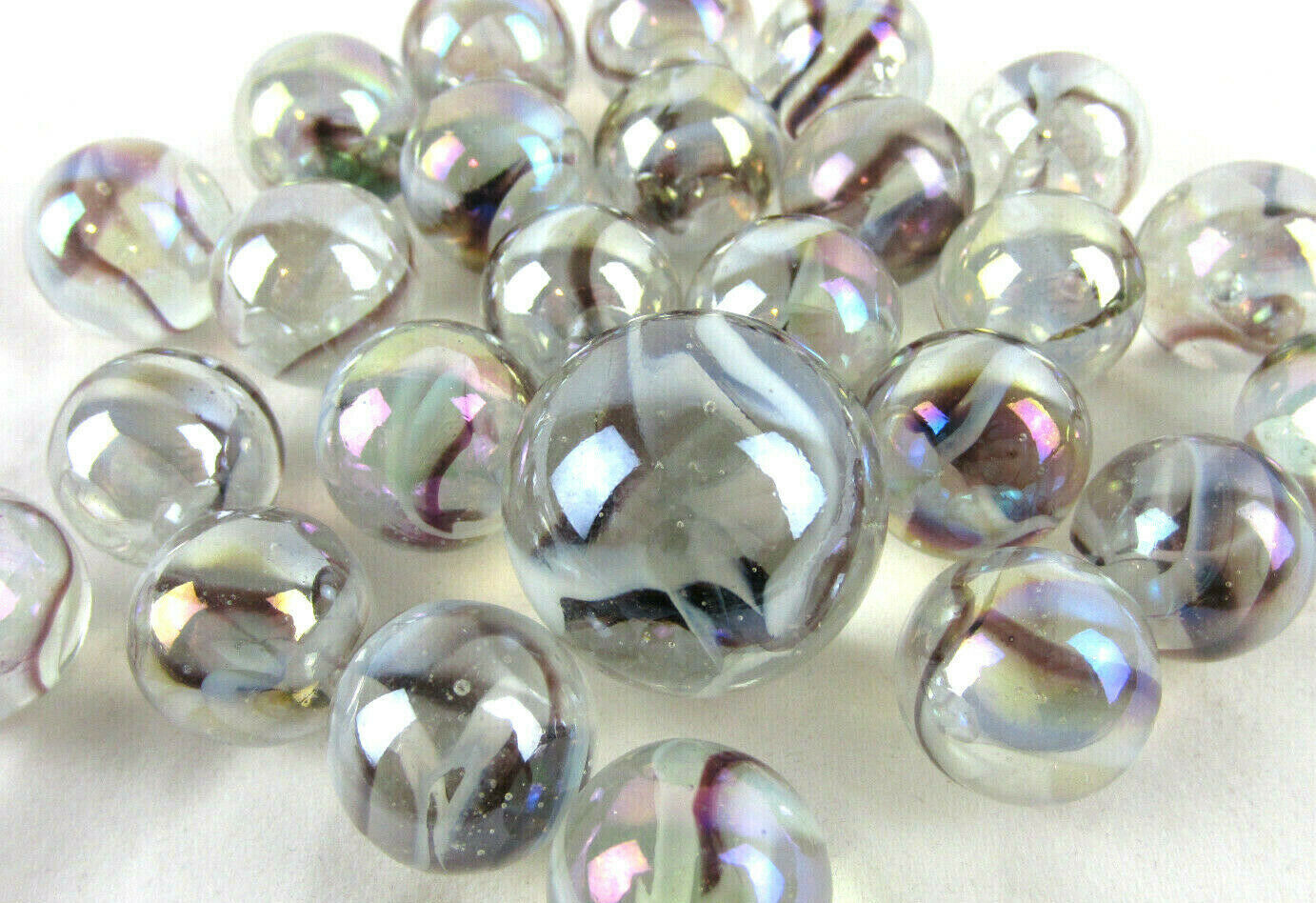 25 Glass Marbles POLAR BEAR Translucent Brown/White Game Pack Shooter Swirl Mega Marble 77356 - фотография #4