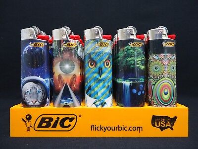8 Bic Lighters Prismatic Multicolor Swirling Pattern Owl Tiger Animals & Nature  BIC