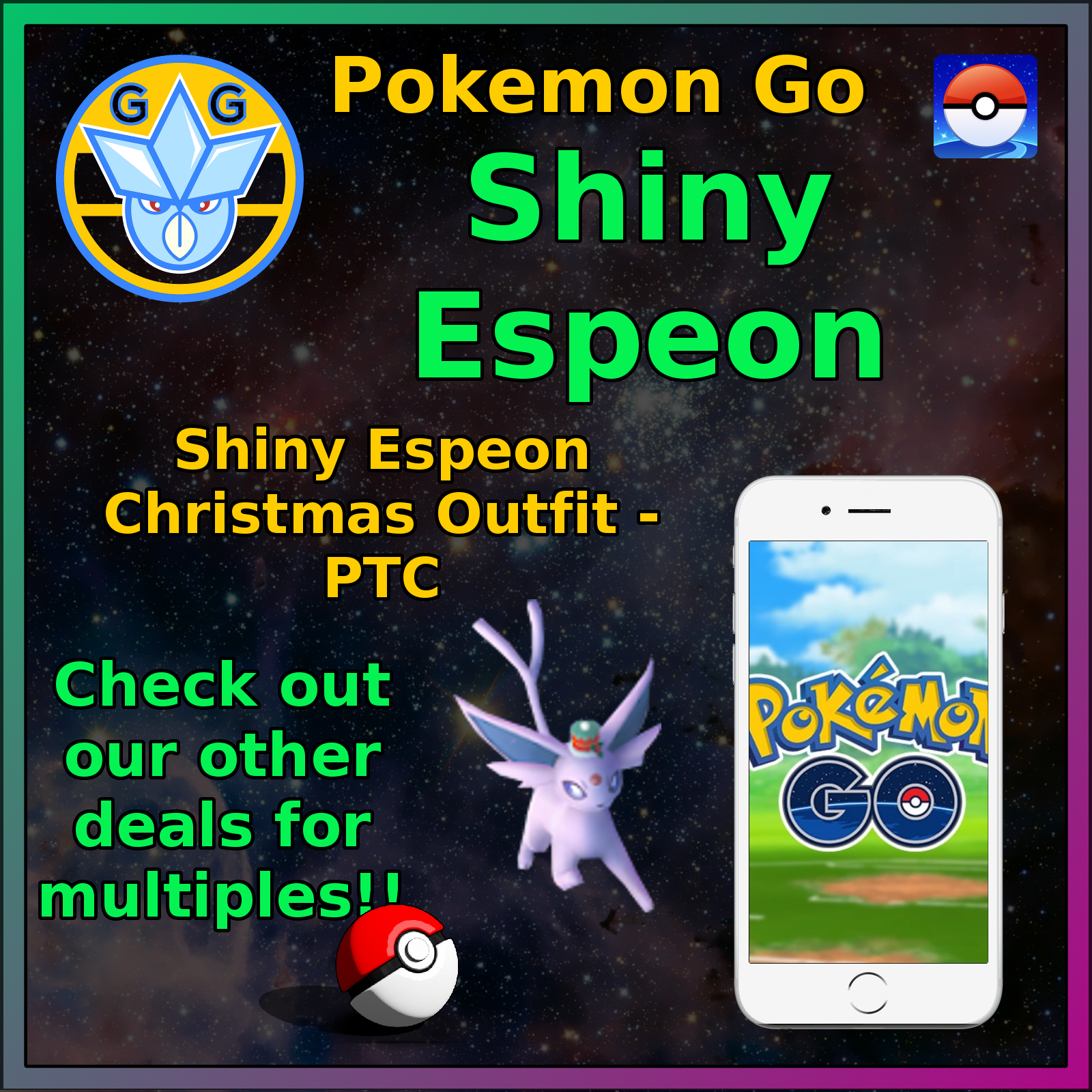 Shiny Espeon - Christmas Outfit - Pokémon GO - Pokemon Mini P T C - 50-100k! Без бренда HAC-001